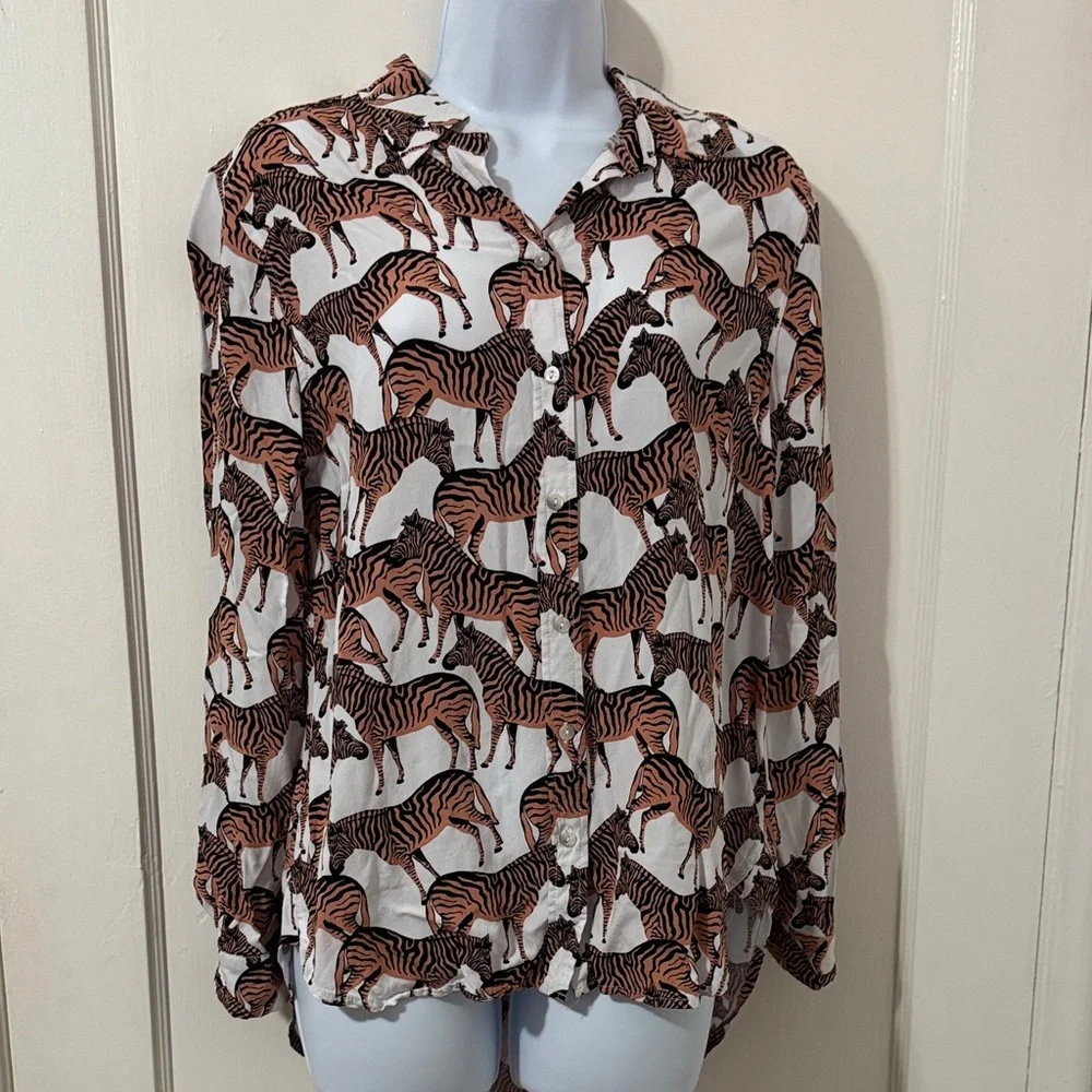 *Last Chance* Jane and Delancey Zebra Print Button Down Shirt - Picture 1 of 15
